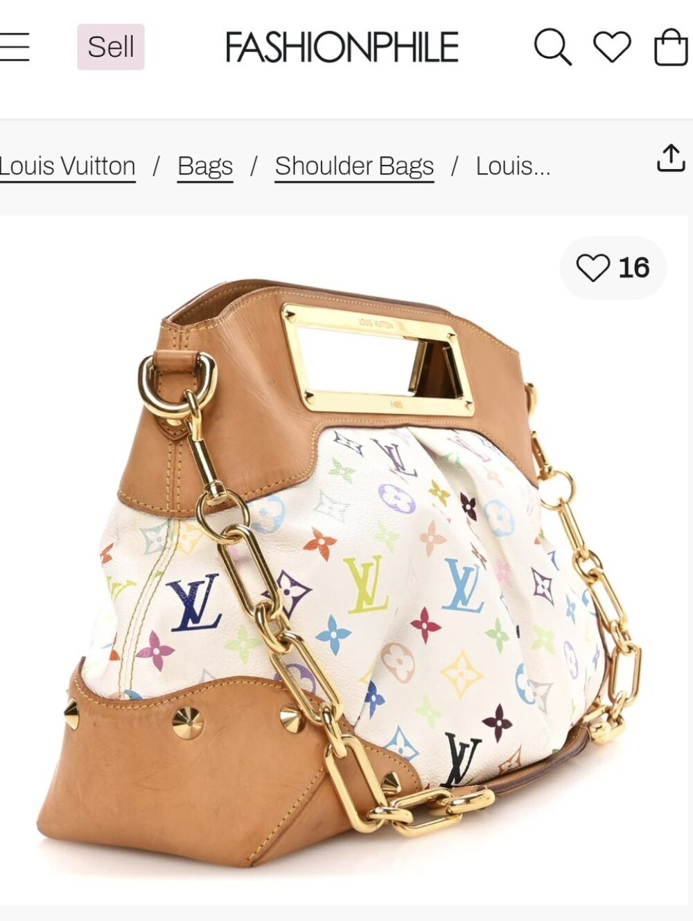 Louis Vuitton White Multicolor Monogram Canvas Shoulder Bag with Tan Leather - Picture 7 of 7